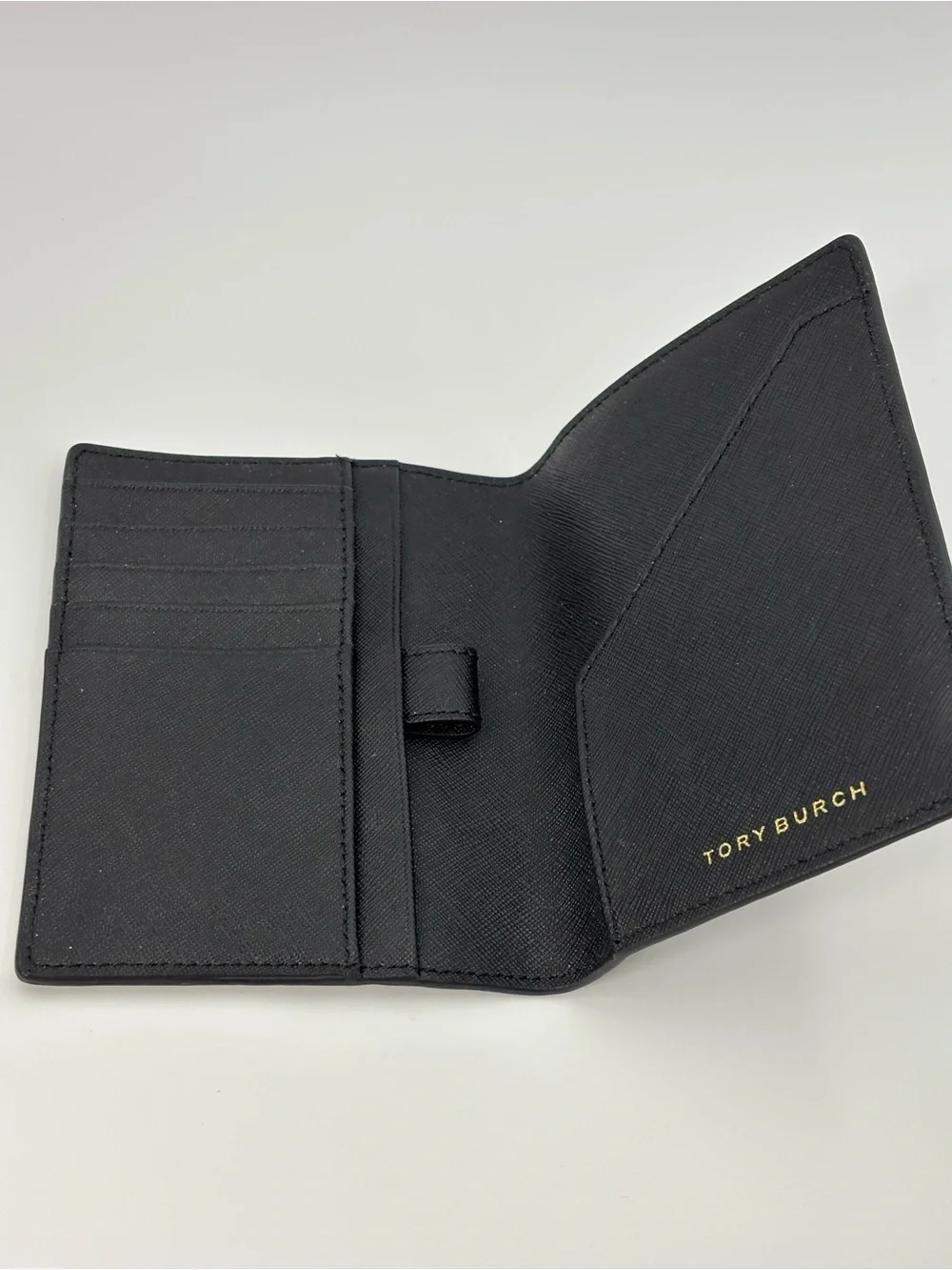 Tory Burch Black‎ Saffiano Leather Card & Passport Holder with Gold Logo